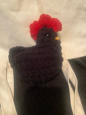Hand crafted Plush Black & Red Rooster Bird plush 5”